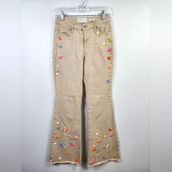 Regeneration Women's Tan Upcycled Resin Plastic Candy Flare Denim Jeans, sz 5 - Picture 1 of 14